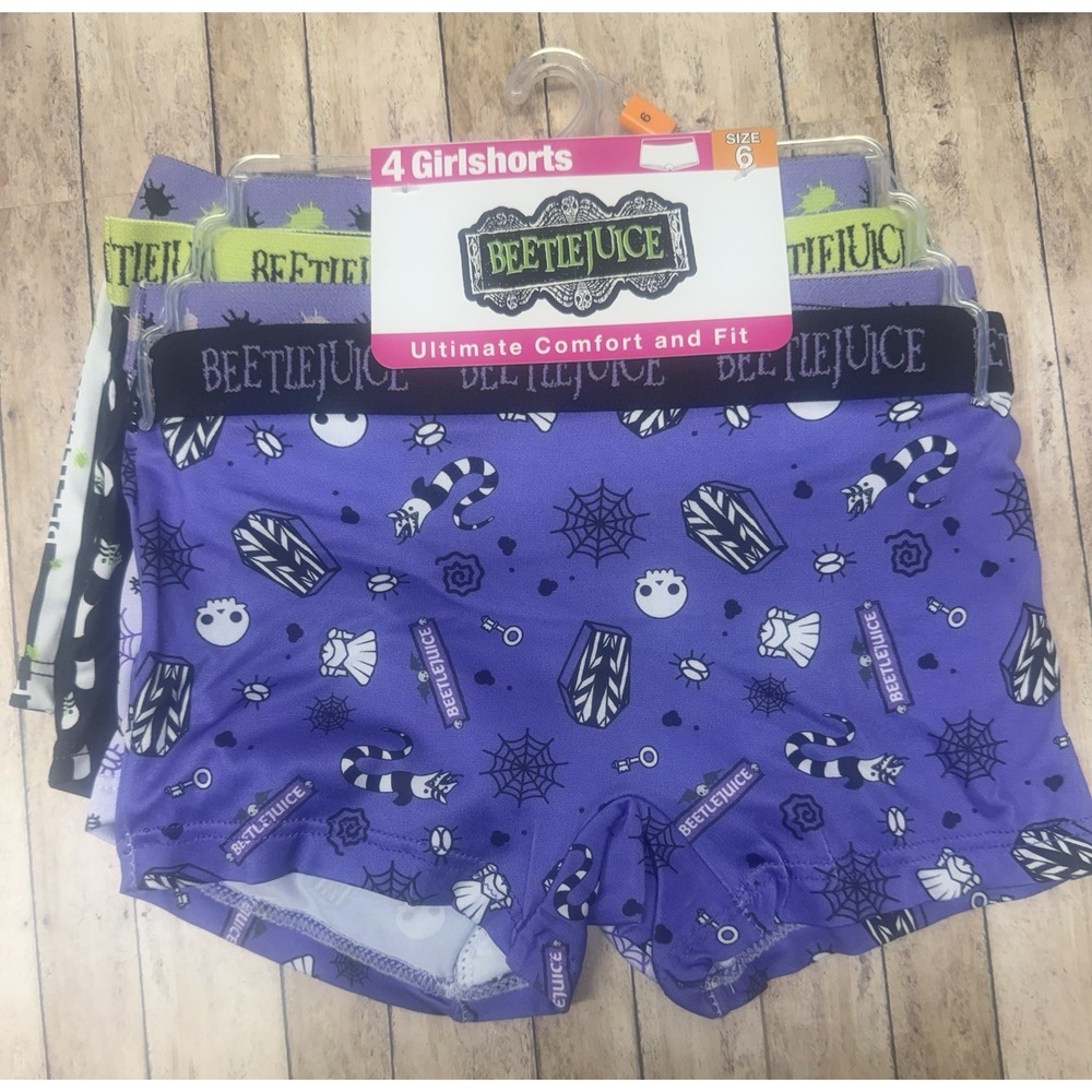 NEW Beetlejuice Girls Boyshorts Underwear 4 Pack Size 6